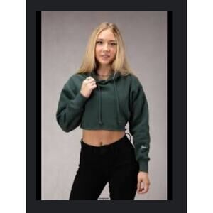YoungLA Raw Edge Cropped Hoodie Sweatshirt Women Sz Medium Y2K Green